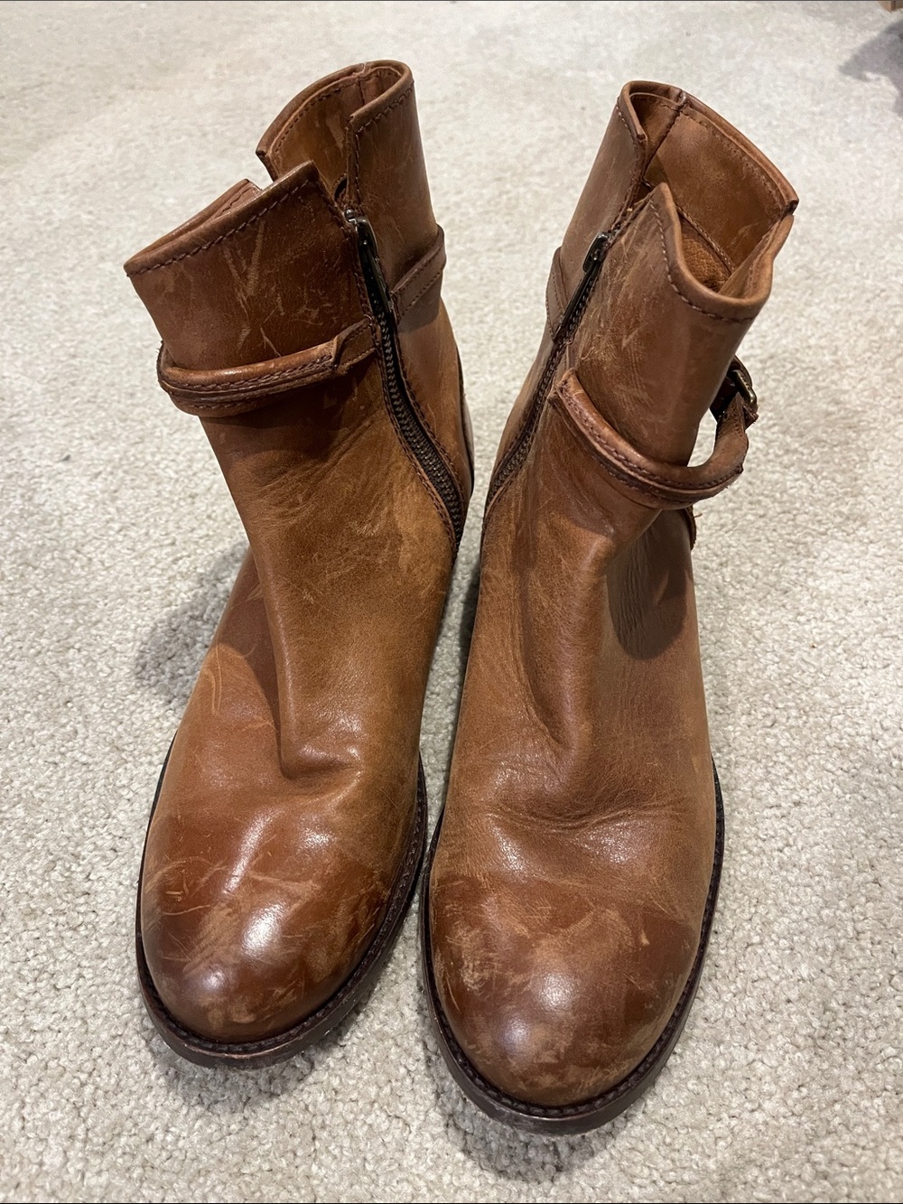 Frye Brown Leather Ankle Boots with Side Zipper